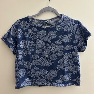 Floral Textured Crop Top T Shirt